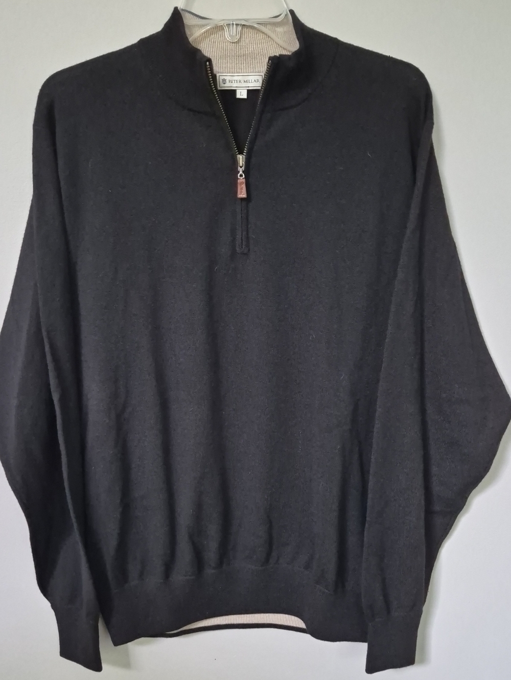 Peter Millar Men's L Black 1/4 Zip 100% Italian Merino Wool Sweater Classic Golf